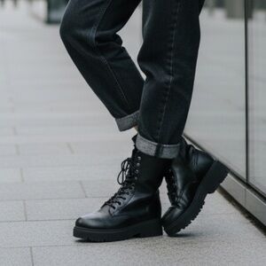 Madden Girl Maisey Black Combat Boots Side Zipper Lace-up Sz 7.5M Womens NEW